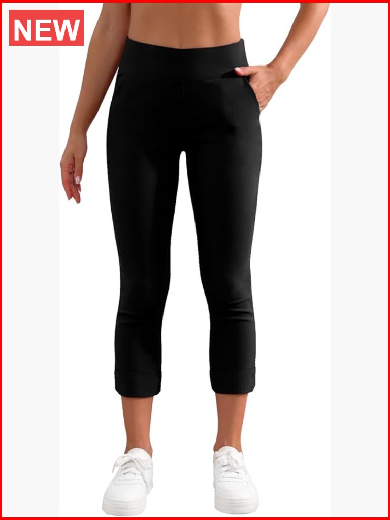 Pull On Capri Pants High Waist Tummy Control Dressy Casual Cropped Pants With